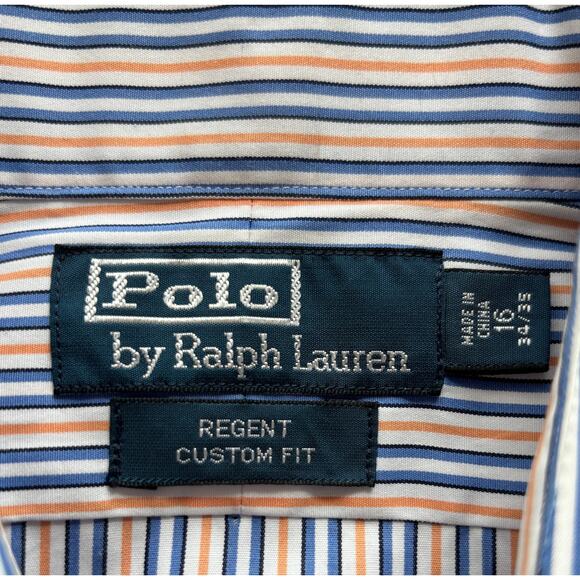 Polo Ralph Lauren Mens Regent Custom Fit Long Sleeve Striped Shirt Sz 16 34/35 - Picture 1 of 9